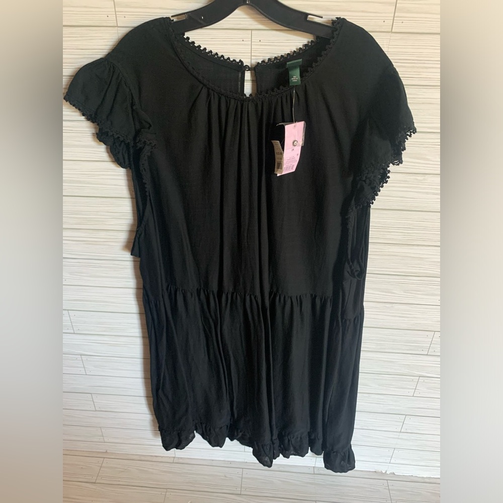 Wild fable Black Short-Sleeve Women's Top with Lace Trim